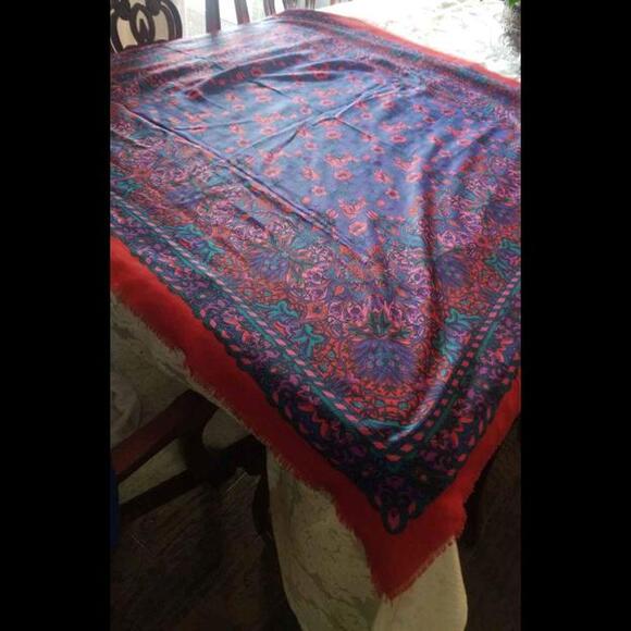 Large Scarf or Wrap with Fringe 46 inches x 43 inches - Picture 2 of 2